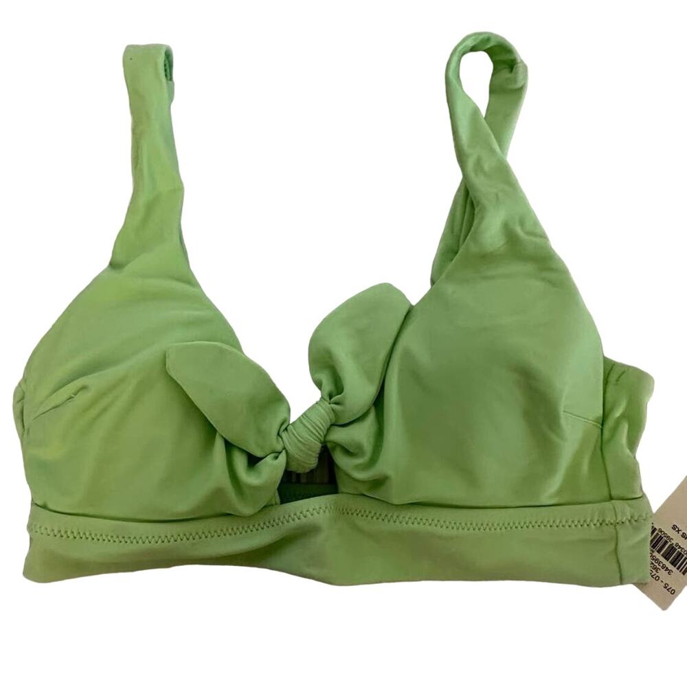 Aerie Womens Size XS Swim Bikini Top Lime Green Twist‎ Knot Front Wide Band NWT